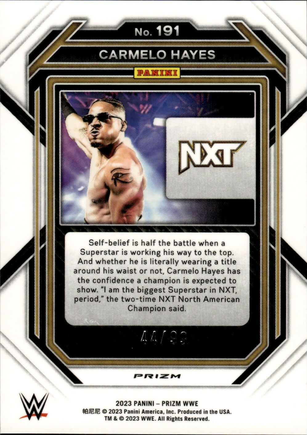 2023 Panini Prizm WWE - Base - Orange Prizm /99 #191 Carmelo Hayes