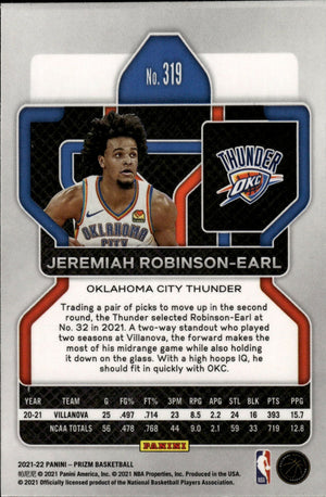 2021-22 Panini Prizm Basketball - Base - Rookie # 319 Jeremiah Robinson-Earl - Oklahoma City Thunder