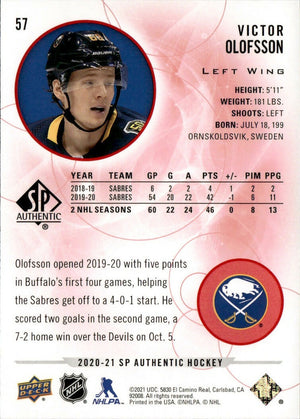 2020-21 Upper Deck SP Authentic Hockey - Base - Red #57 Victor Olofsson - Buffalo Sabres - B