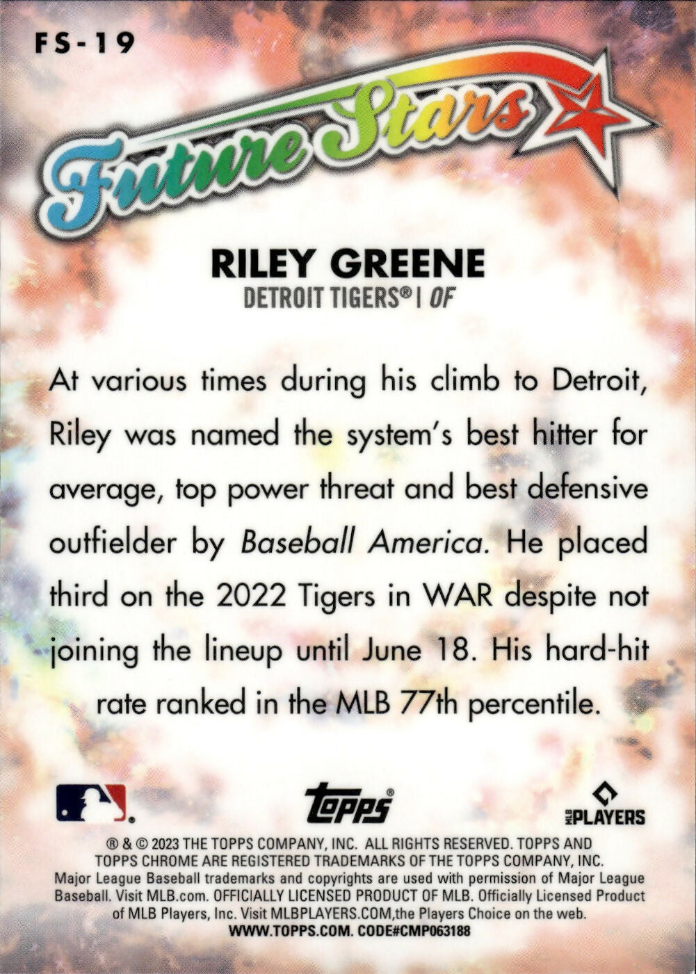 2023 Topps Chrome Baseball - Future Stars #FS-19 Riley Green - Detroit Tigers - B