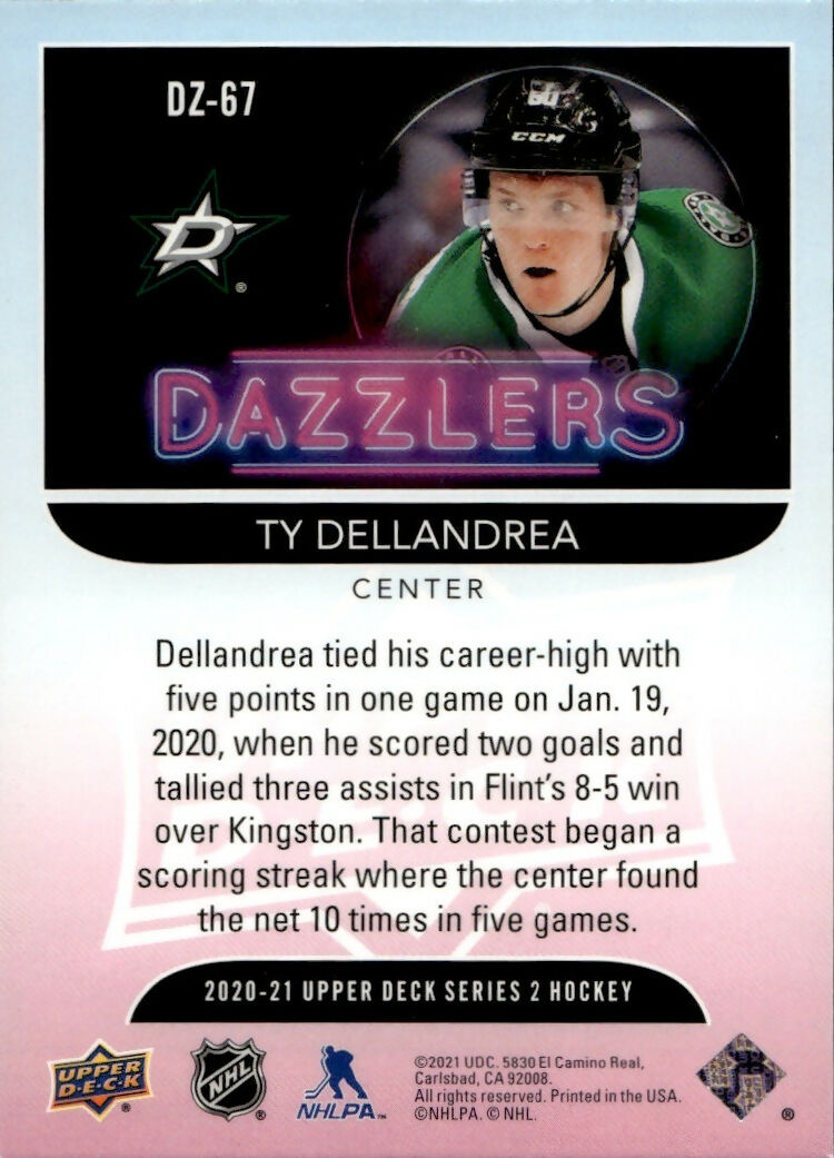 2020-21 Upper Deck Series 2 Hockey - Dazzlers - Green #DZ-67 Ty Dellandrea - Dallas Stars - B