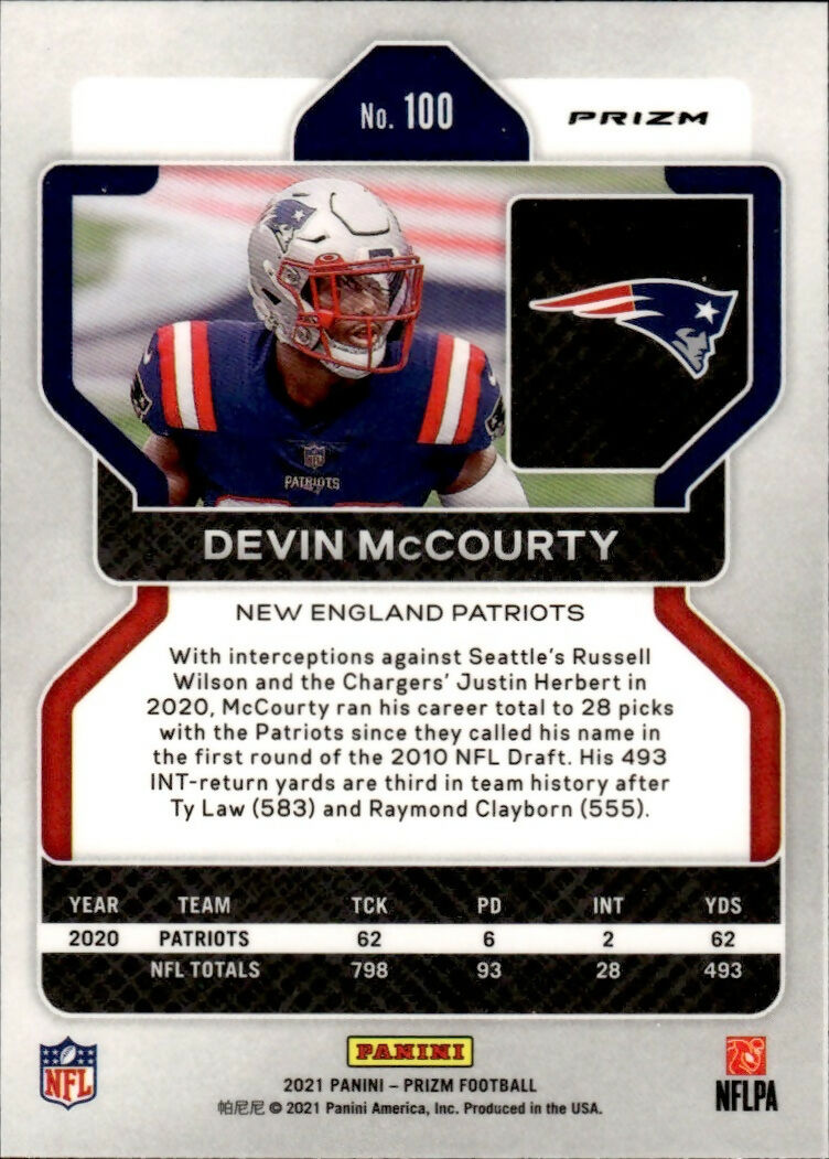 2021 Panini Prizm Football Base - Red White And Blue Prizm #100 Devin McCourty New England Patriots - B