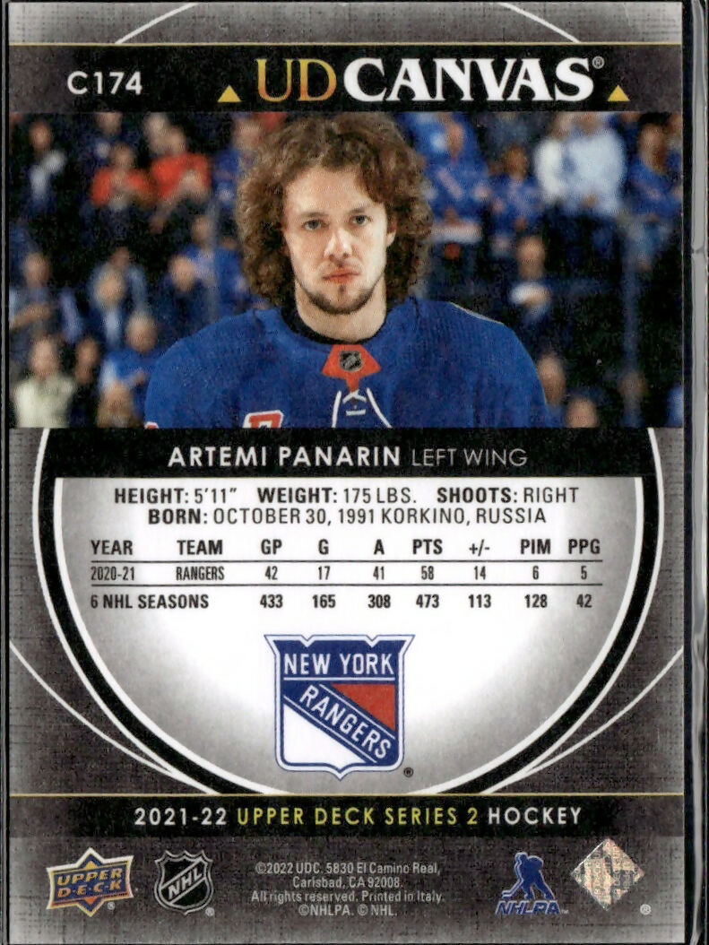 2021-22 Upper Deck UD Canvas Black #C174 Artemi Panarin New York Rangers