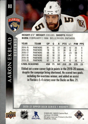 2020-21 Upper Deck Series 1 Hockey #80 Aaron Ekblad - Florida Panthers