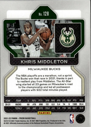 2021-22 Panini Prizm Basketball - Base # 128 Khris Middleton - Milwaukee Bucks