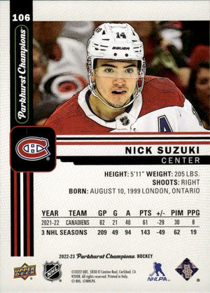 2022-23 Upper Deck Parkhurst Champions - Base #106 Nick Suzuki - Montreal Canadiens