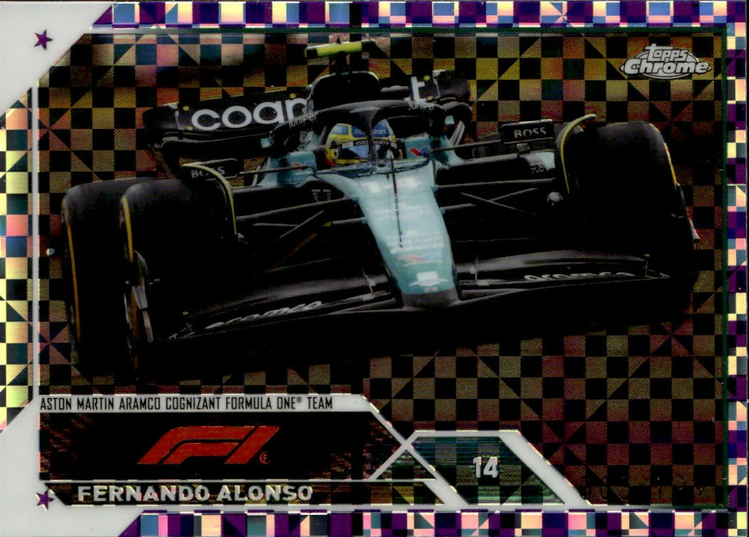 2023 Topps Chrome Formula 1 Base #106 - F1 Cars - Purple Checker Flag X-factor :199 Fernando Alonso - Aston Martin Aramco Cognizant Formula One Team - A