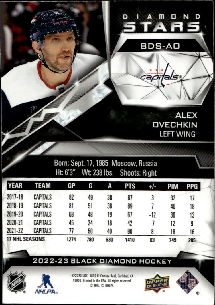 2022-23 Upper Deck Black Diamond - Diamond Stars :299 #BDS-AO Alexander Ovechkin - Washington Capitals - B