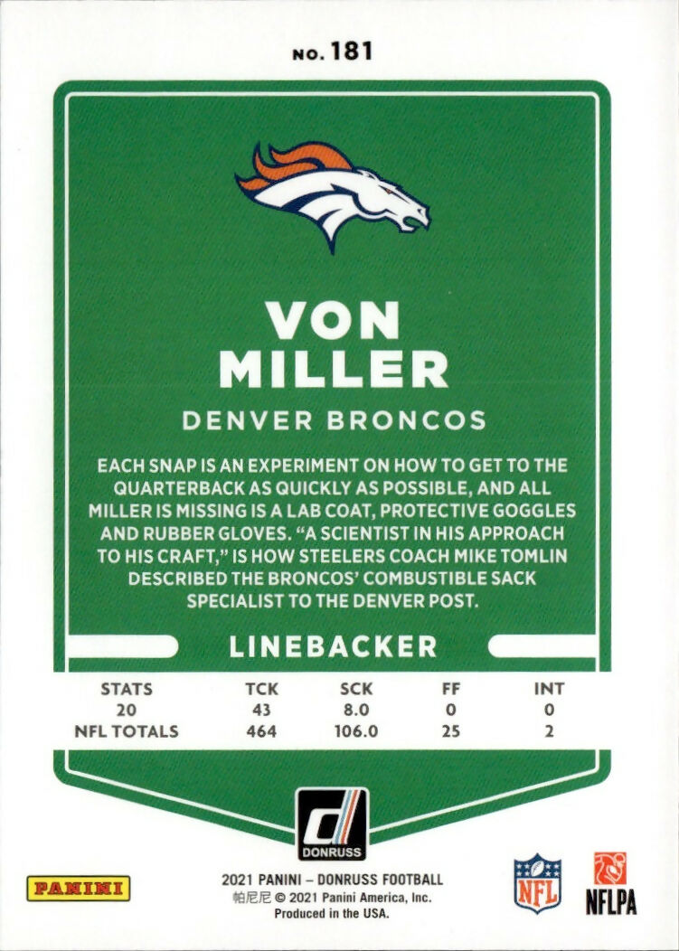 2021 Donruss Press Proof Blue #181b Von Miller Denver Broncos
