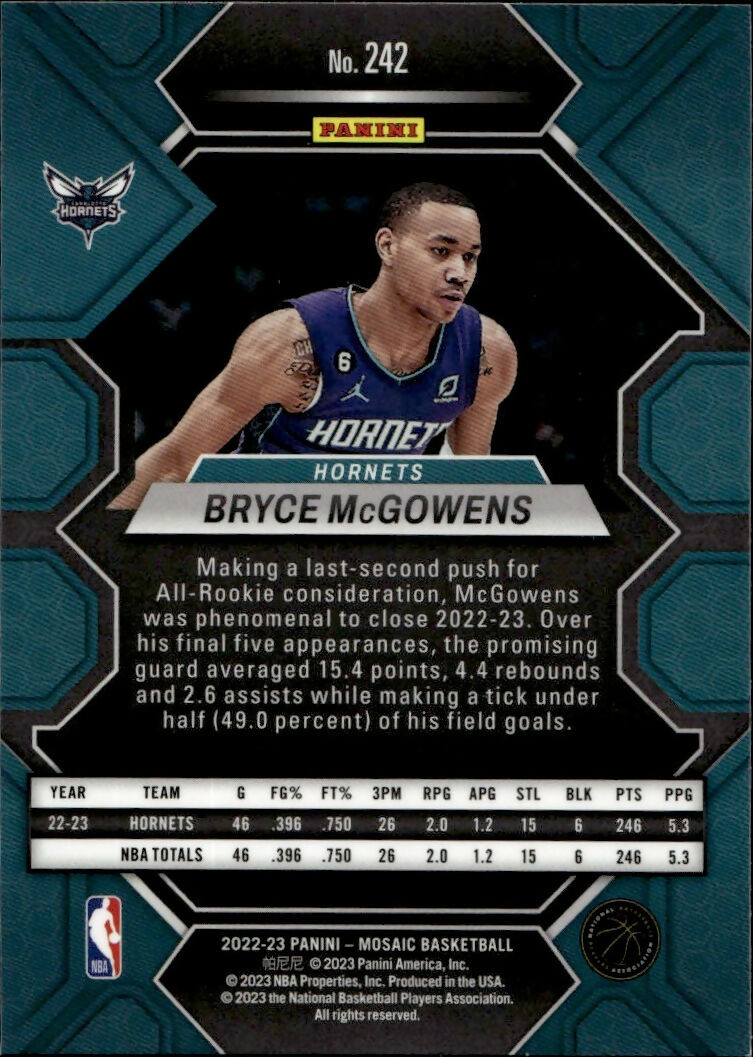 2022-23 Panini Mosaic Basketball - Base #242 Bryce McGowens - Charlotte Hornets - B