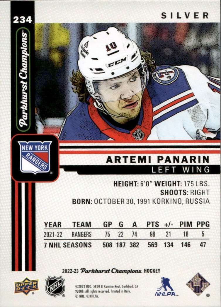 2022-23 Upper Deck Parkhurst Champions - Base - Silver #234 Artemi Panarin - New York Islanders - B