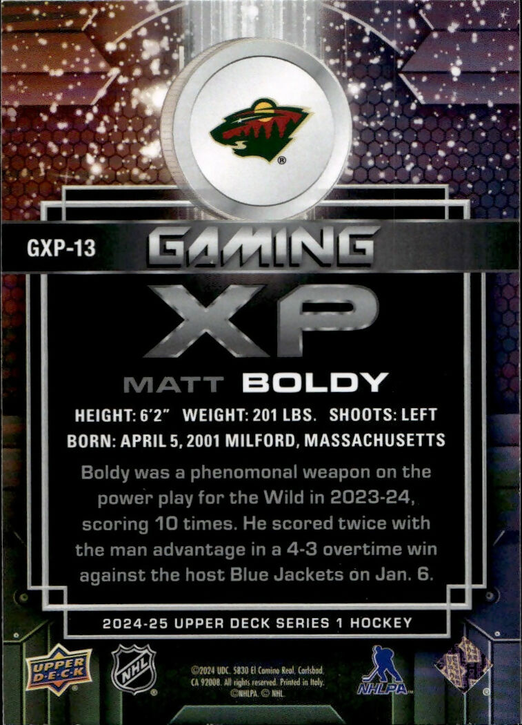 2024-25 Upper Deck Series 1 Hockey - Gaming EX #GXP-13 Matt Boldy - Minnesota Wild - B