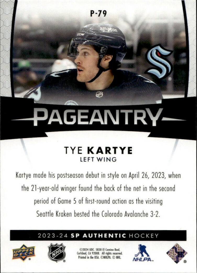 2023-24 Upper Deck SP Authentic Hockey - Pageantry #P-79 Tye Kartye - Seattle Kraken - B