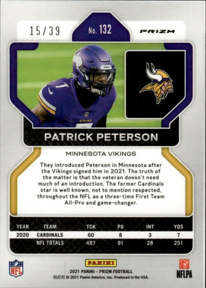 2021 Panini Prizm Football Base - Red and Yellow :39 #132 Patrick Peterson Minnesota Vikings - B