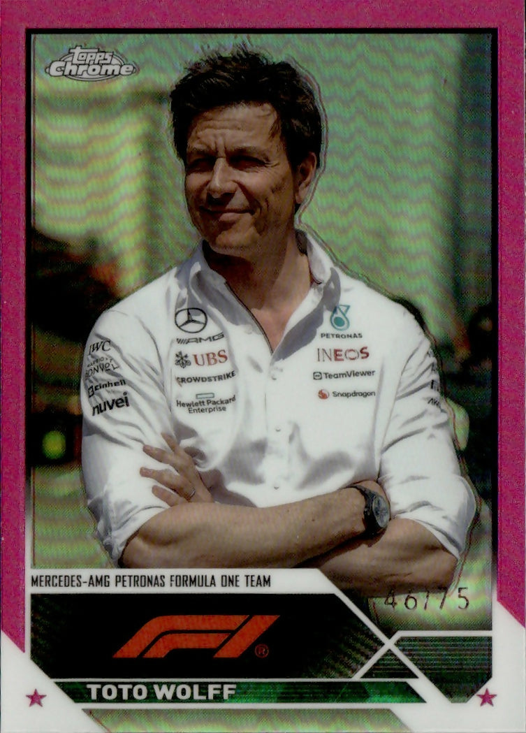 2023 Topps Chrome Formula 1 Base #92 - F1 Crew Team - Refractor - Pink :75 Toto Wolff - Mercedes-AMG Petronas Formula One Team - A