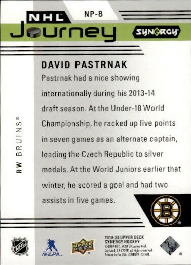 2019-20 Upper Deck Synergy Hockey - NHL Journey #NP-8 David Pastrnak - Boston Bruins