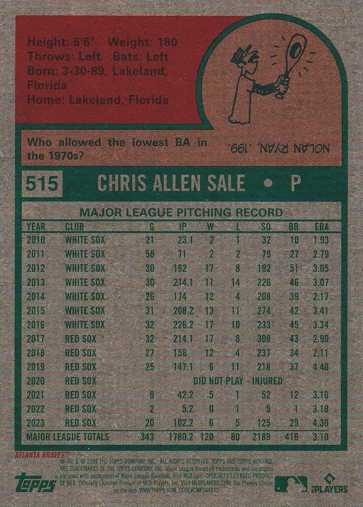 2024 Topps Heritage Chrome #/699 #515 Chris Sale Atlanta Braves