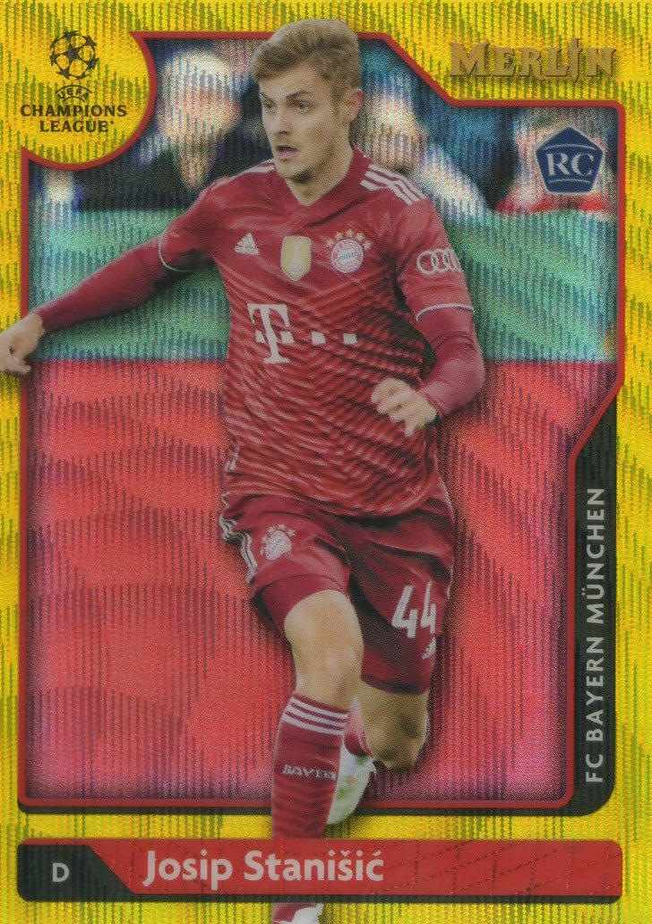 2021-22 Topps Merlin Collection Chrome UCL - Base - Yellow Wave Refractor /225 #20 Josep Stanisic - FC Bayern Munchen