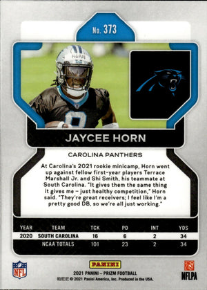 2021 Panini Prizm Football Base #373 Jaycee Horn RC Carolina Panthers - B