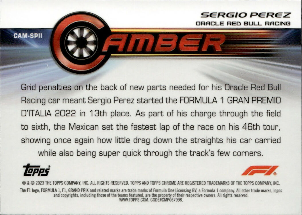 2023 Topps Chrome Formula 1 Camber #CAM-SPII Sergio Perez - Oracle Red Bull Racing - B
