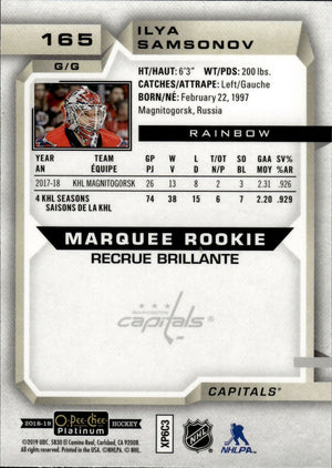 2018-19 O-Pee-Chee Platinum Hockey - Base - Marquee Rookie - Rainbow #165 Ilya Samaonov - Washington Capitals