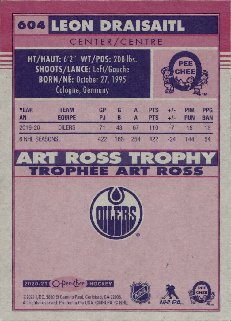 2020-21 Upper Deck O-Pee-Chee Hockey - Retro Update - Award Winners #604 Leon Draisaitl - Edmonton Oilers - B