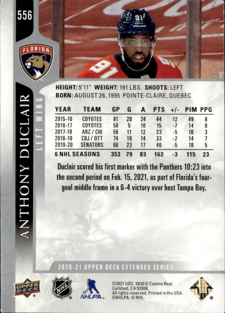 2020-21 Upper Deck Extended Series Hockey #556 Anthony Duclair Florida Panthers