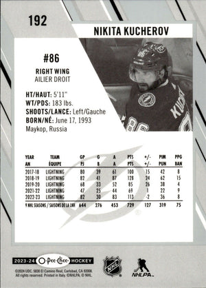 2023-24 Upper Deck O-Pee-Chee Hockey - Base #192 Nikita Kucherov - Tampa Bay Lightning