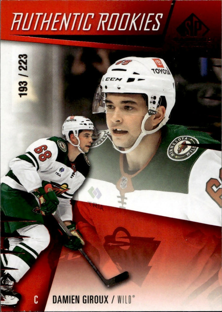 2023-24 Upper Deck SP Game Used Hockey - Base - Red - Authentic Rookies :223 #268 Damien Giroux - Minnesota Wild - A