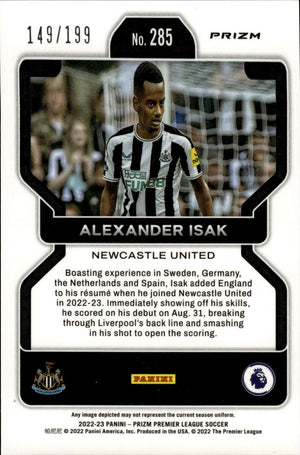 2022-23 Panini Prizm Premier League - Base - Pink Prizm /199 #285 Alexander Isak - Newcastle United