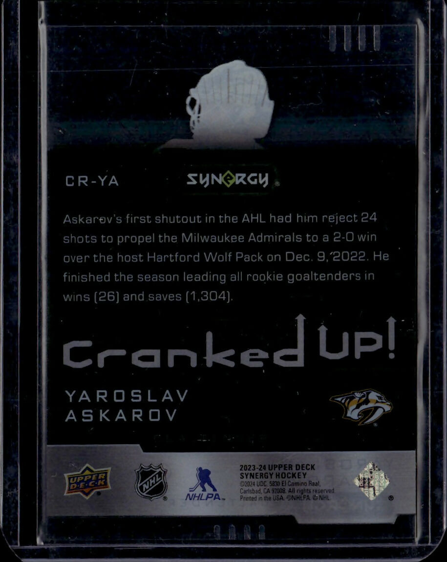 2023-24 Upper Deck Synergy Hockey - Cranked Up :849 #CR-YA Yaroslav Askarov - Nashville Predators - B