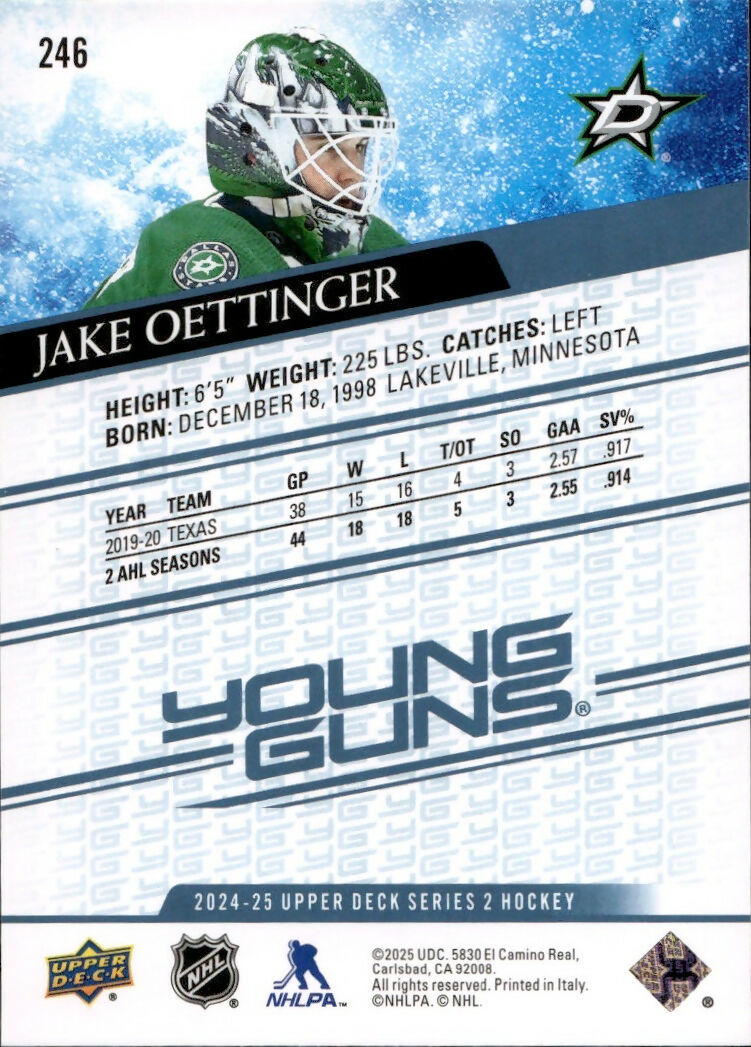 2024-25 Upper Deck Series 2 Hockey - Young Guns Renewed #246 Jake Oettinger - Dallas Stars - B