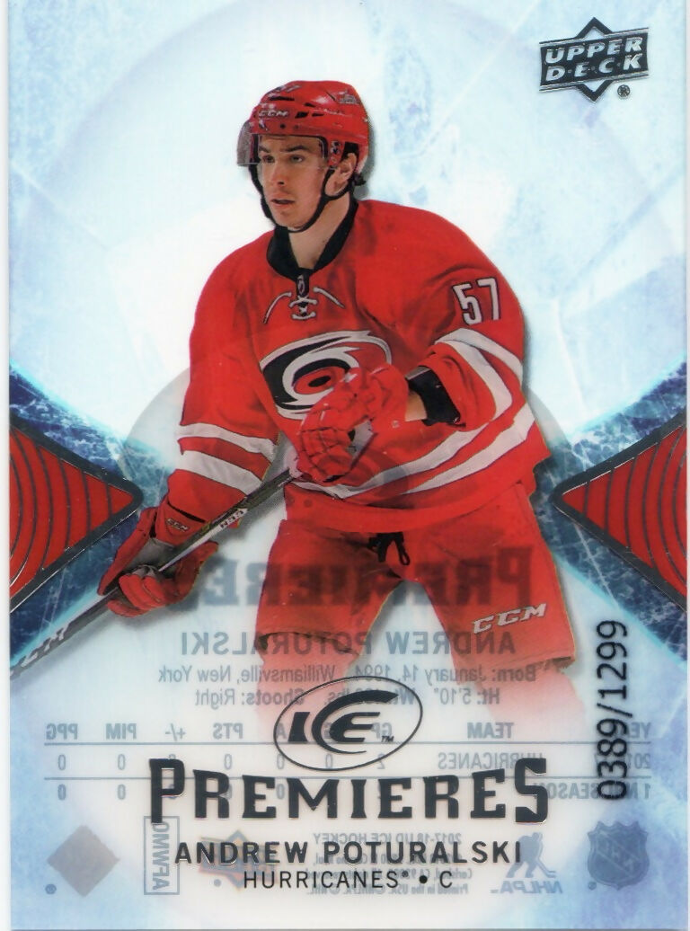 2017-18 Upper Deck Ice Hockey - Base - Premiers /1299 #116 Andrew Poturalski - Carolina Hurricanes