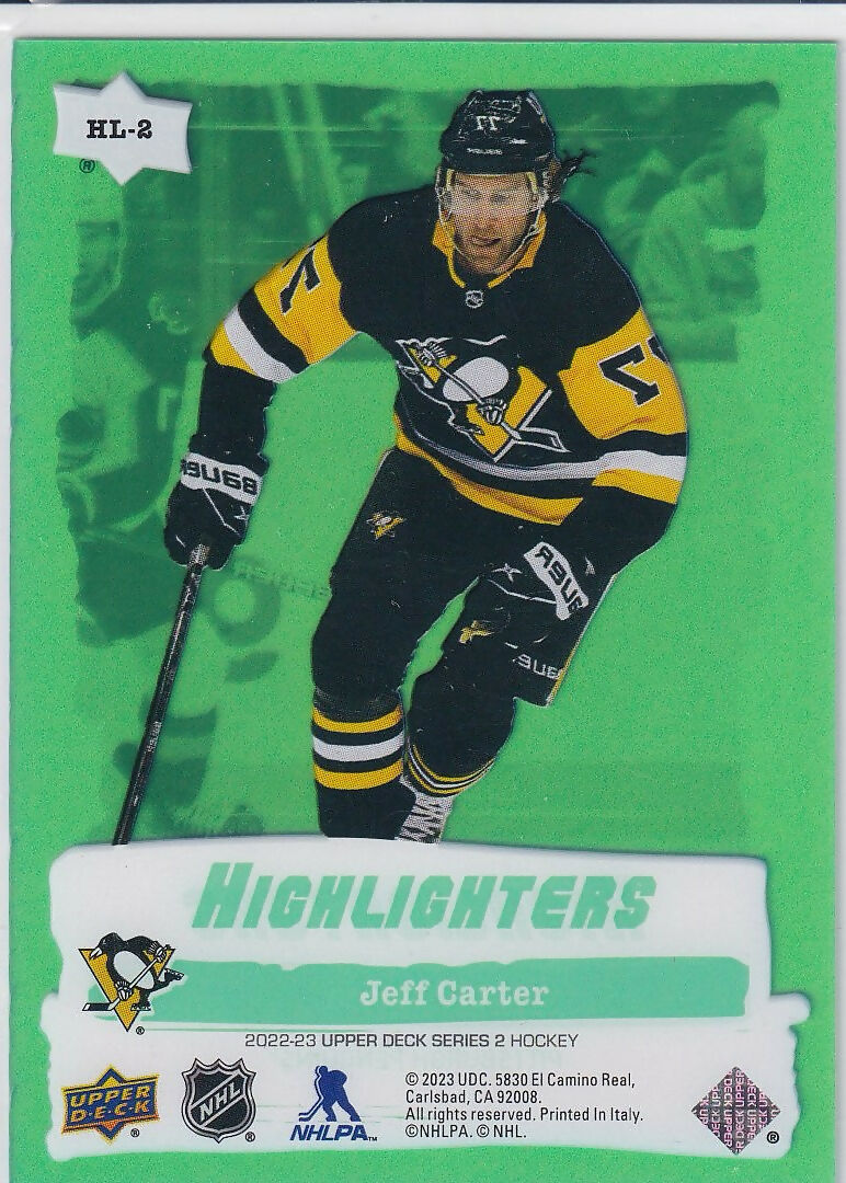 2022-23 Upper Deck Highlighters Green #HL-2 Jeff Carter Pittsburgh Penguins