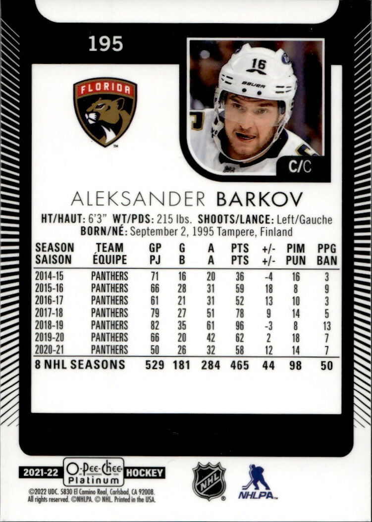 2021-22 Upper Deck O-Pee-Chee Platinum Hockey - Base #195 Aleksander Barkov - Florida Panthers - B