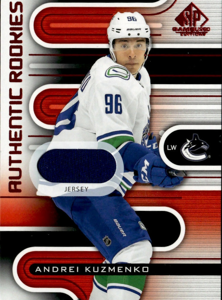 2022-23 Upper Deck SP Game Uses Hockey - Authentic Rookies - Patch #202 Andrei Kuzmenko - Vancouver Canucks