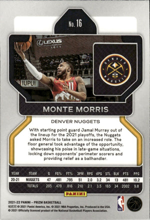 2021-22 Panini Prizm Basketball - Base # 16 Monte Morris - Denver Nuggets