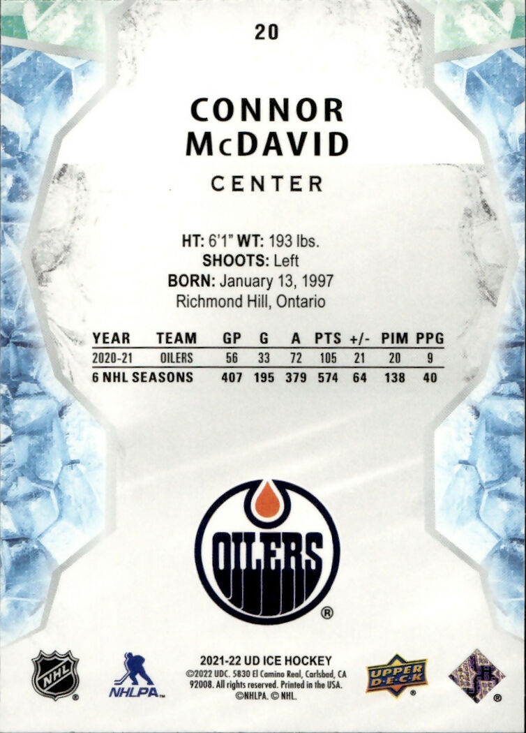 2021-22 Upper Deck Ice Hockey - Base - Green #20 Connor McDavid - Edmonton Oilers - B