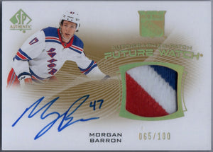 2021-22 Upper Deck SP Authentic Hockey - Rookie Future Watch Auto Patch :100 #FWAP-BA - Morgan Barron - New York Rangers - A