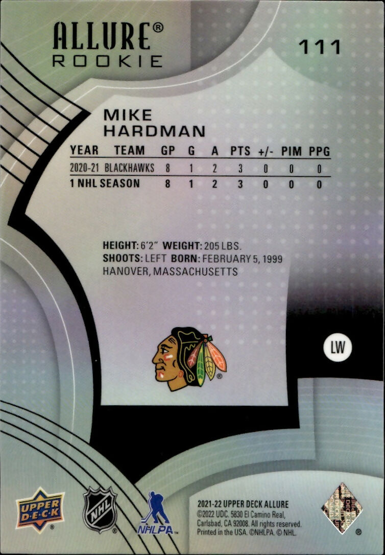 2021-22 Upper Deck Allure Hockey - Base - Rookie #111 Mike Hardman - Chicago Blackhawks - B