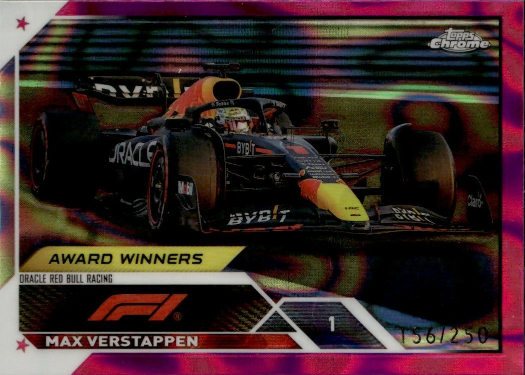 2023 Topps Chrome Formula 1 Base #189 - F1 Awards - Refractor - Pink Lava :250 Max Verstappen - Oracle Red Bull Racing - A