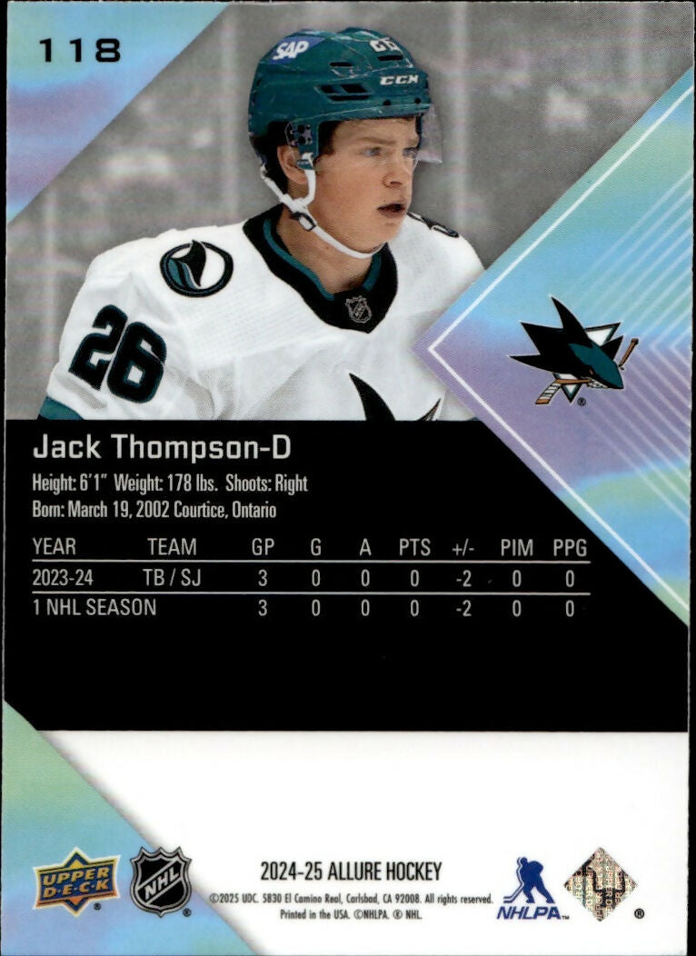 2024-25 Upper Deck Allure Hockey - Base #118 Jack Thompson - San Jose Sharks - B