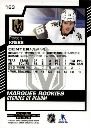 2020-21 Upper Deck O-Pee-Chee Platinum - Base - Marquee Rookie #163 Peyton Krebs - Vegas Golden Knights - B