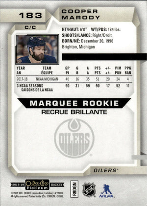 2018-19 O-Pee-Chee Platinum Hockey - Base - Marquee Rookie #183 Cooper Marody - Edmonton Oilers