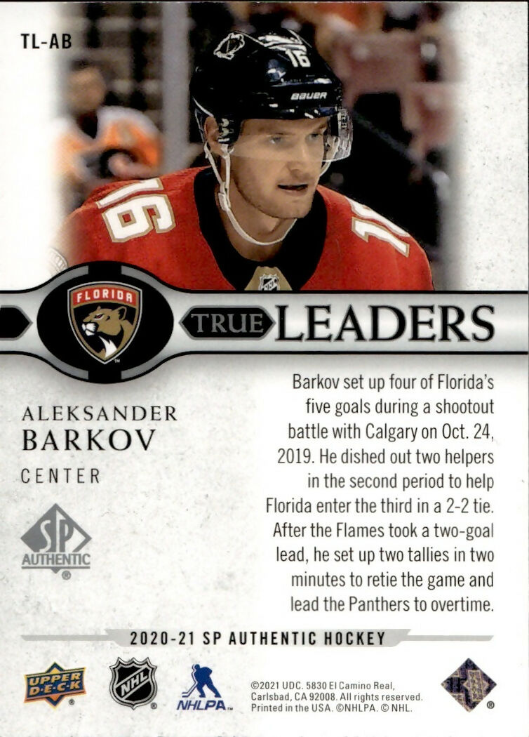 2020-21 Upper Deck SP Authentic Hockey -True Leaders #TL-AB Aleksander Barkov - Florida Panthers - B