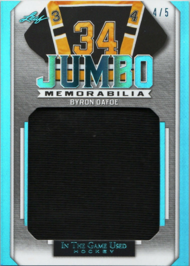 2023 Leaf In The Game Used Hockey - Jumbo Memorabilia #JM-6 Byron Dadoe - A