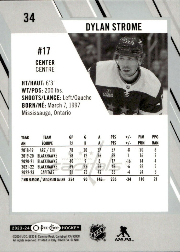 2023-24 Upper Deck O-Pee-Chee Hockey - Base #34 Dylan Strome - Washington Capitals - B