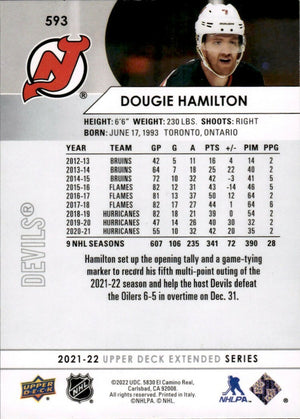 2021-22 Upper Deck Extended Series Hockey - Base #593 Dougie Hamilton - New Jersey Devils