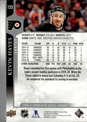 2020-21 Upper Deck Series 1 Hockey #135 Kevin Hayes - Philadelphia Flyers