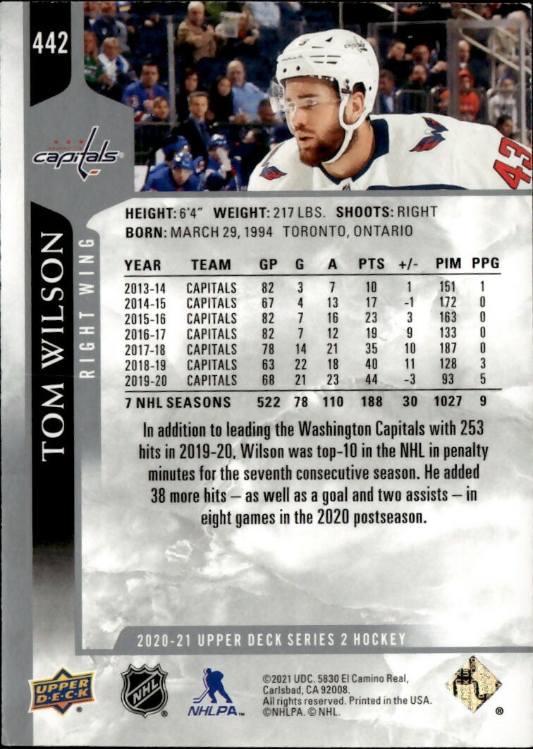 2020-21 Upper Deck Series 2 Hockey - Base #442 Tom Wilson - Washington Capitals - B